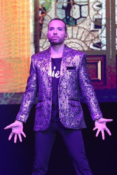 Héctor 'Apio' Quijano performs on stage during a press conference at Pepsi Center WTC on June 8, 2021 in Mexico City, Mexico.