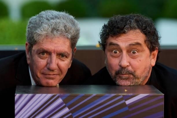 Actors Antonio Dechent and Paco Tous attend '15 Horas' premiere during the 24th Malaga Film Festival at the Miramar Hotel on June 08, 2021 in Malaga,...