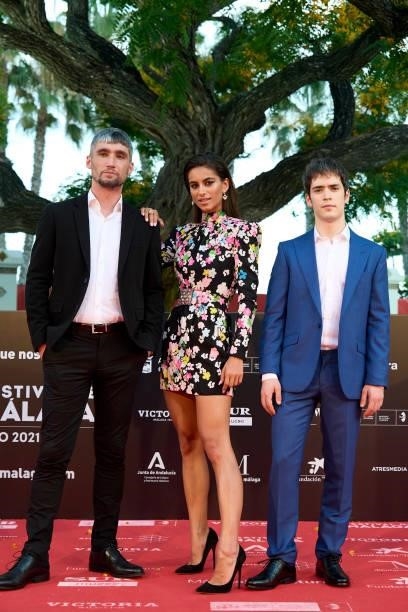 Chechu Salgado, Begoña Vargas and Marcos Ruiz attend '15 Horas' premiere during the 24th Malaga Film Festival at the Miramar Hotel on June 08, 2021...