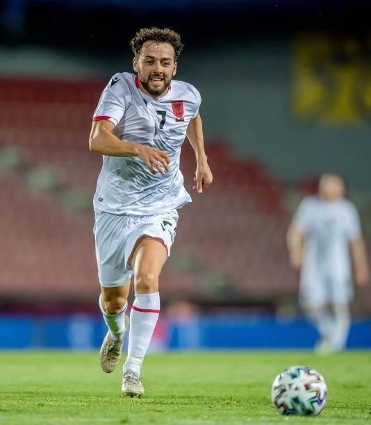 Keidi Bare of Albania in action during the international friendly match between the Czech Republic and Albania at Generali Arena on June 08, 2021 in...