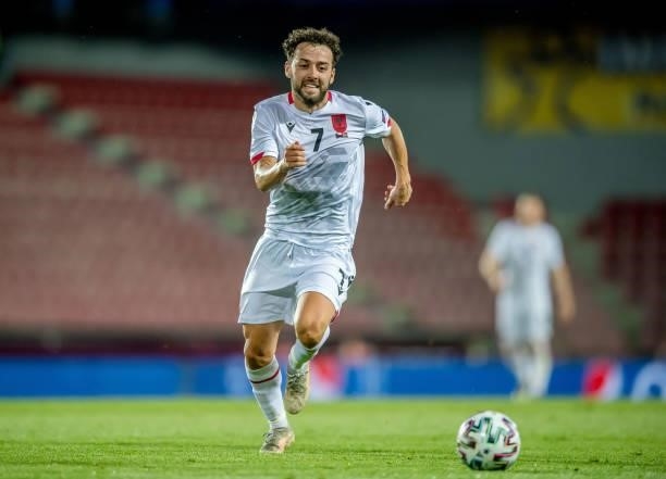 Keidi Bare of Albania in action during the international friendly match between the Czech Republic and Albania at Generali Arena on June 08, 2021 in...