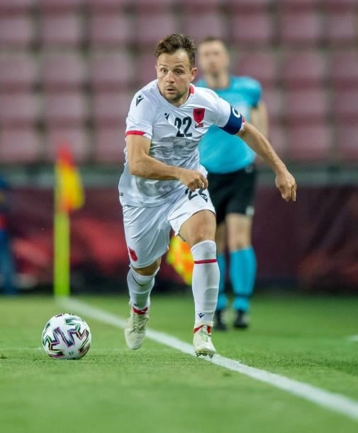 Amir Abrashi of Albania in action during the international friendly match between the Czech Republic and Albania at Generali Arena on June 08, 2021...