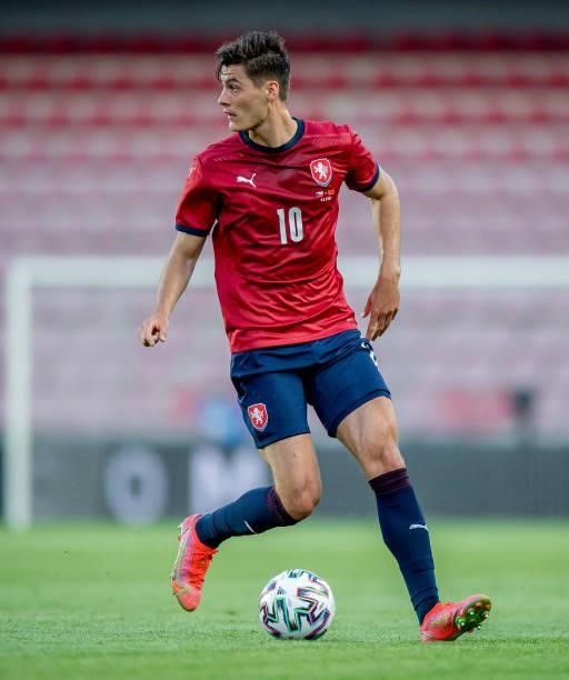 Patrik Schick of the Czech Republic in action during the international friendly match between the Czech Republic and Albania at Generali Arena on...