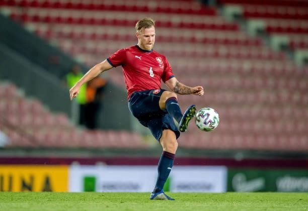 Tomas Kalas of the Czech Republic in action during the international friendly match between the Czech Republic and Albania at Generali Arena on June...