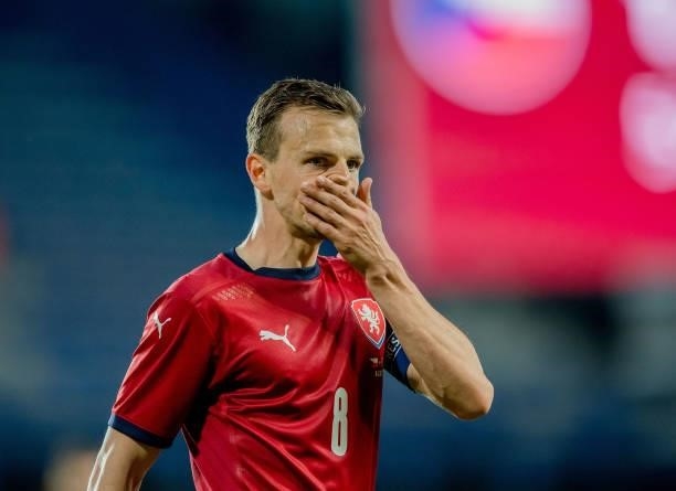Vladimir Darida of the Czech Republic reacts during the international friendly match between the Czech Republic and Albania at Generali Arena on June...