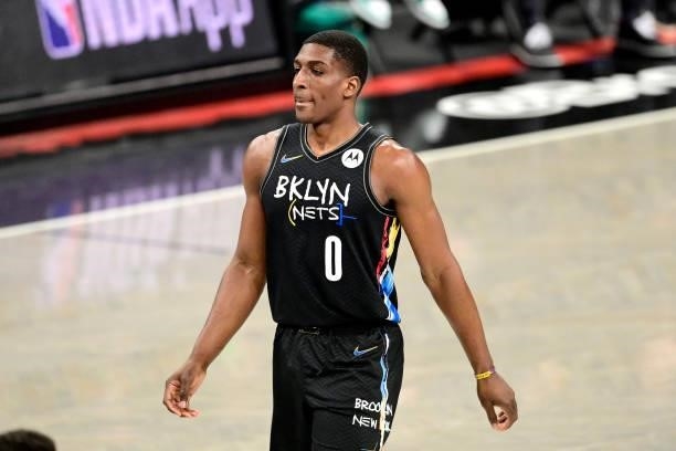 Reggie Perry of the Brooklyn Nets looks on against the Milwaukee Bucks in Game Two of the Second Round of the 2021 NBA Playoffs at Barclays Center on...