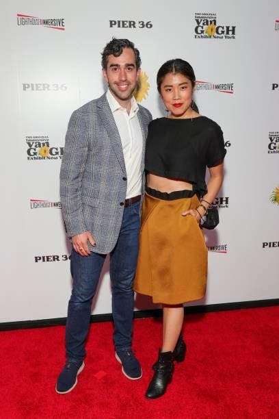 Michael Judson Berry and Eunice Bae attend the Immersive Van Gogh Opening Night at Pier 36 on June 08, 2021 in New York City.