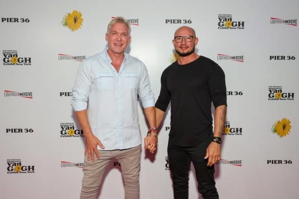 Sam Champion and Reubem Robierb attend the Immersive Van Gogh Opening Night at Pier 36 on June 08, 2021 in New York City.