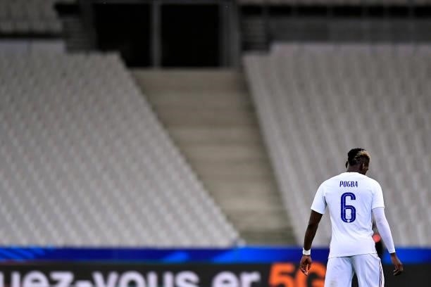 Paul Pogba of France looks on during the international friendly match between France and Bulgaria at Stade de France on June 08, 2021 in Paris,...