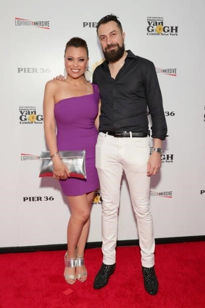Alyson Cambridge and Anthony Jure attend the Immersive Van Gogh Opening Night at Pier 36 on June 08, 2021 in New York City.