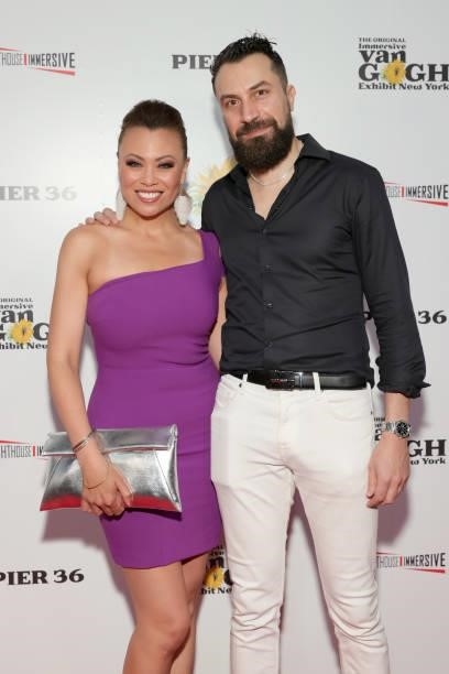 Alyson Cambridge and Anthony Jure attend the Immersive Van Gogh Opening Night at Pier 36 on June 08, 2021 in New York City.