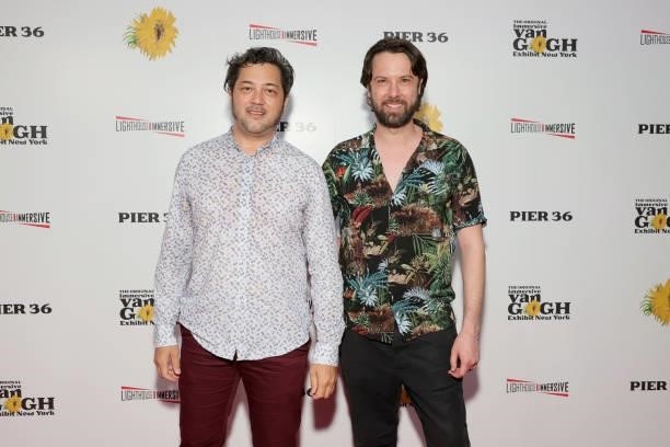 Kenji Williams and Jacob Marshall attend the Immersive Van Gogh Opening Night at Pier 36 on June 08, 2021 in New York City.