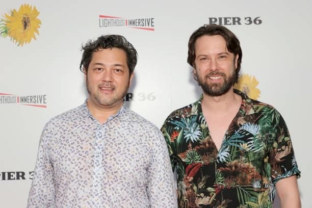 Kenji Williams and Jacob Marshall attend the Immersive Van Gogh Opening Night at Pier 36 on June 08, 2021 in New York City.