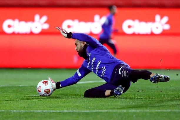 Claudio Bravo of Chile warms up before a match between Chile and Bolivia as part of South American Qualifiers for Qatar 2022 at Estadio San Carlos de...