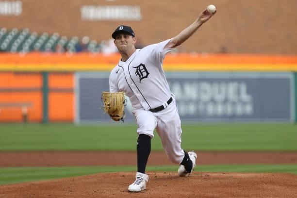 Matthew Boyd of the Detroit Tigers throws a first inning pitch against the Seattle Mariners at Comerica Park on June 08, 2021 in Detroit, Michigan.