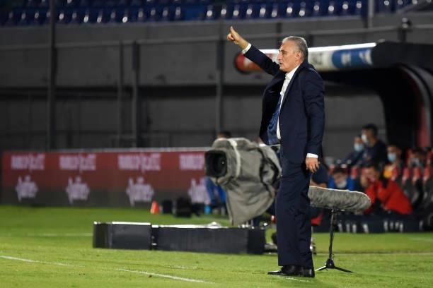 Tite coach of Brazil gestures during a match between Paraguay and Brazil as part of South American Qualifier for Qatar 2022 at Estadio Defensores del...