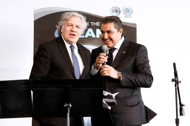 Secretary-General Luis Almagro and Ambassador Paolo Zampolli on stage at the We Are The Oceans - The World Oceans Day event at The Reach at The...