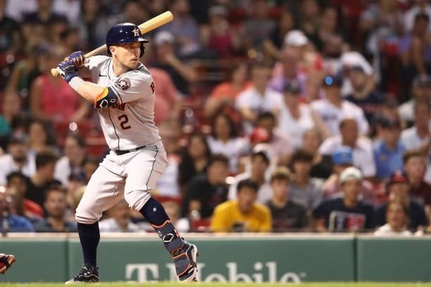 Alex Bregman of the Houston Astros bats during a game against the Boston Red Sox at Fenway Park on June 8, 2021 in Boston, Massachusetts.