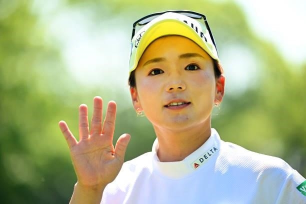 Chie Arimura of Japan poses on the 14th hole during the practice round of the Ai Miyazato Suntory Ladies Open at Rokko Kokusai Golf Club on June 9,...
