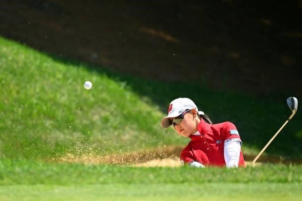 Yuri Yoshida of Japan hits out from a bunker on the 14th hole during the practice round of the Ai Miyazato Suntory Ladies Open at Rokko Kokusai Golf...