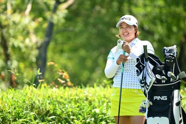 Ai Suzuki of Japan smiles on the 14th tee during the practice round of the Ai Miyazato Suntory Ladies Open at Rokko Kokusai Golf Club on June 9, 2021...
