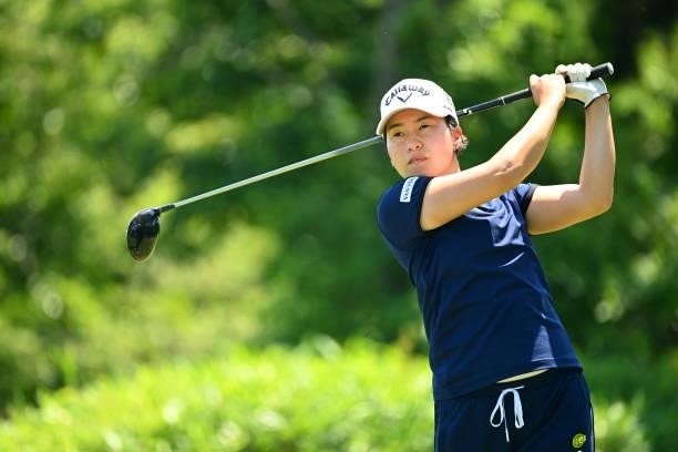 Seira Oki of Japan hits her tee shot on the 14th hole during the practice round of the Ai Miyazato Suntory Ladies Open at Rokko Kokusai Golf Club on...