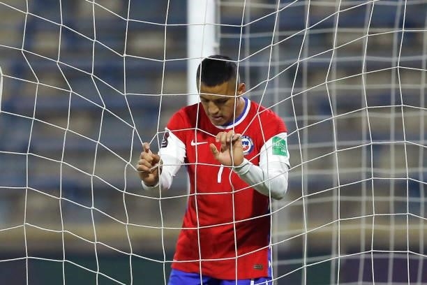 Alexis Sánchez of Chile looks dejected after a match between Chile and Bolivia as part of South American Qualifiers for Qatar 2022 at Estadio San...