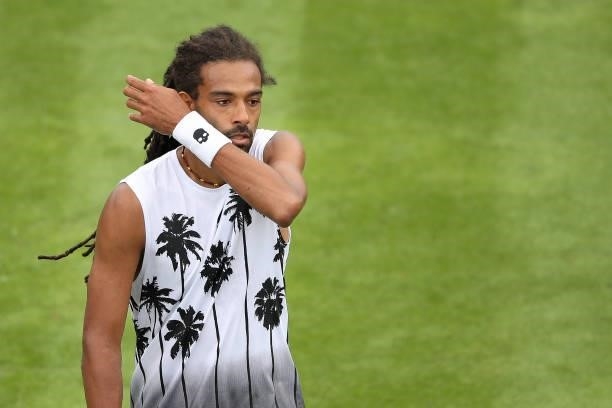 Dustin Brown of Germany reacts during day 2 of the MercedesCup at Tennisclub Weissenhof on June 08, 2021 in Stuttgart, Germany.