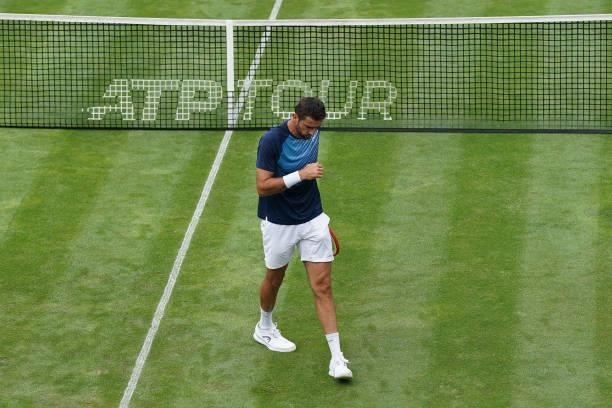 Marin Cilic of Croatia looks on during day 2 of the MercedesCup at Tennisclub Weissenhof on June 08, 2021 in Stuttgart, Germany.