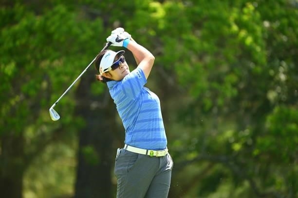 Fumika Kawagishi of Japan hits her tee shot on the 11th hole during the practice round of the Ai Miyazato Suntory Ladies Open at Rokko Kokusai Golf...