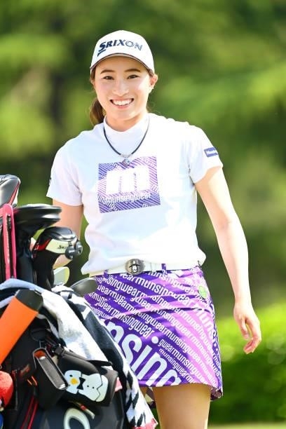 Rieru Shibusawa of Japan smiles during the practice round of the Ai Miyazato Suntory Ladies Open at Rokko Kokusai Golf Club on June 9, 2021 in Kobe,...