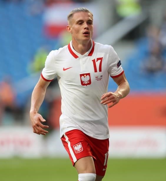 Przemyslaw Placheta of Poland runs during the international friendly match between Poland and Iceland at Stadion Poznan on June 08, 2021 in Poznan,...