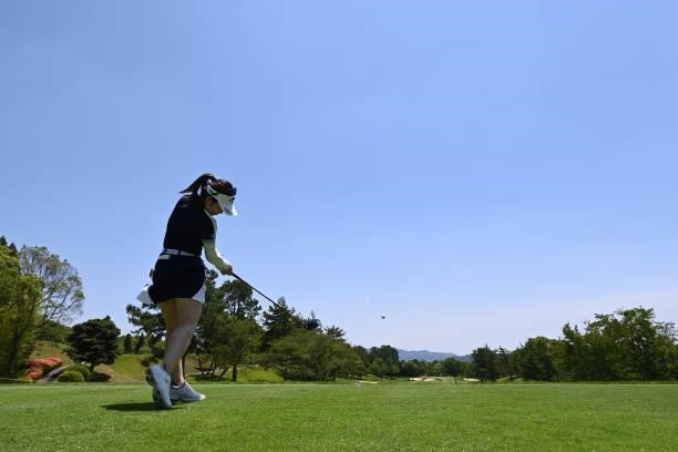 Yuna Nishimura of Japan hits her tee shot on the 15th hole during the practice round of the Ai Miyazato Suntory Ladies Open at Rokko Kokusai Golf...