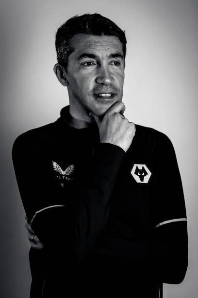 Bruno Lage poses for his first portraits as the new manager of Wolverhampton Wanderers at Sir Jack Hayward Training Ground on June 09, 2021 in...