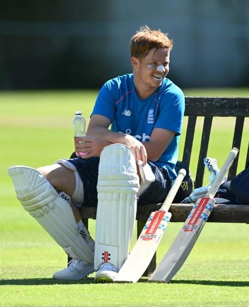 Ollie Pope of England waits to bat during a nets session at Edgbaston on June 09, 2021 in Birmingham, England.