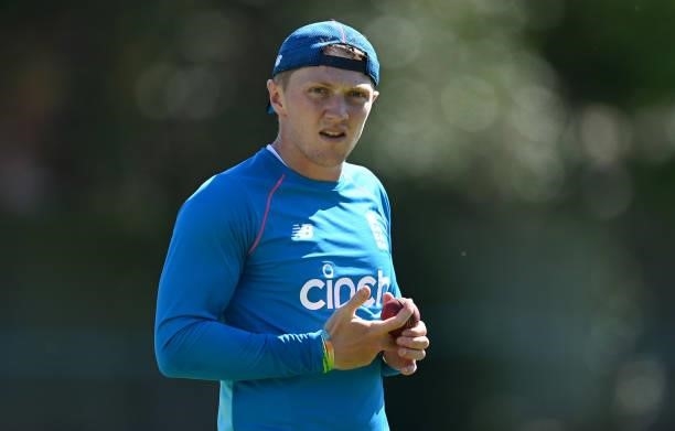 Dom Bess of England during a nets session at Edgbaston on June 09, 2021 in Birmingham, England.