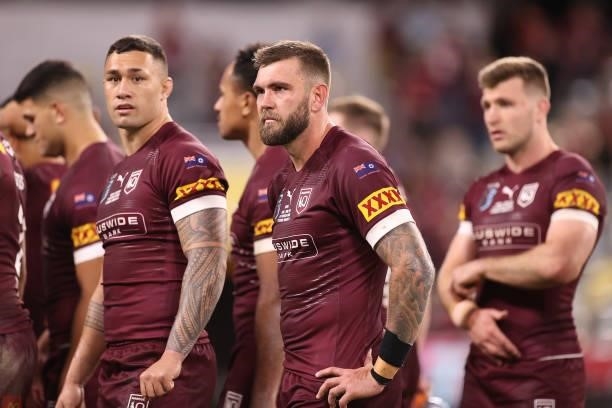 Kyle Feldt of the Maroons looks on after losing game one of the 2021 State of Origin series between the New South Wales Blues and the Queensland...