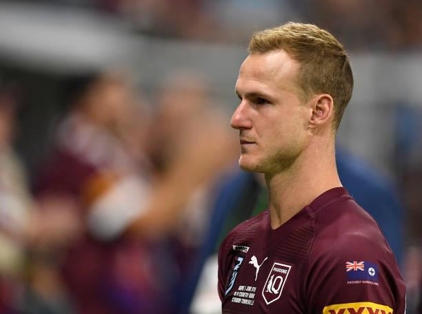 Daly Cherry-Evans of the Maroons walks from the field after losing game one of the 2021 State of Origin series between the New South Wales Blues and...