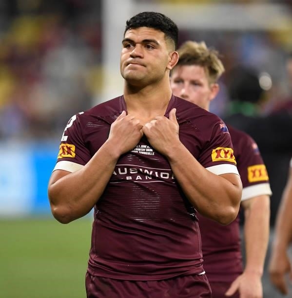 David Fifita of the Maroons walks from the field after losing game one of the 2021 State of Origin series between the New South Wales Blues and the...