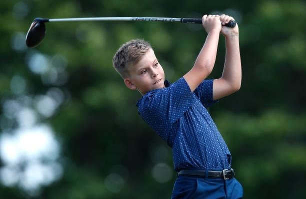 Karl Stenson son of Henrik Stenson of Sweden plays in the pro-am ahead of the Scandinavian Mixed Hosted by Henrik and Annika at Vallda Golf & Country...