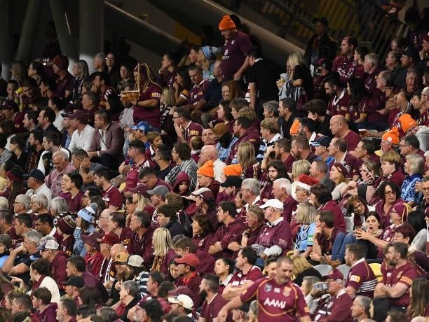 General view of the crowd is seen during game one of the 2021 State of Origin series between the New South Wales Blues and the Queensland Maroons at...