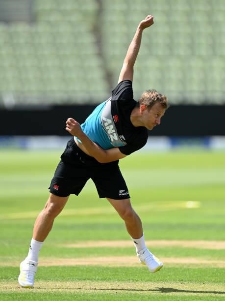 Neil Wagner of New Zealand bowls during a nets session at Edgbaston on June 09, 2021 in Birmingham, England.