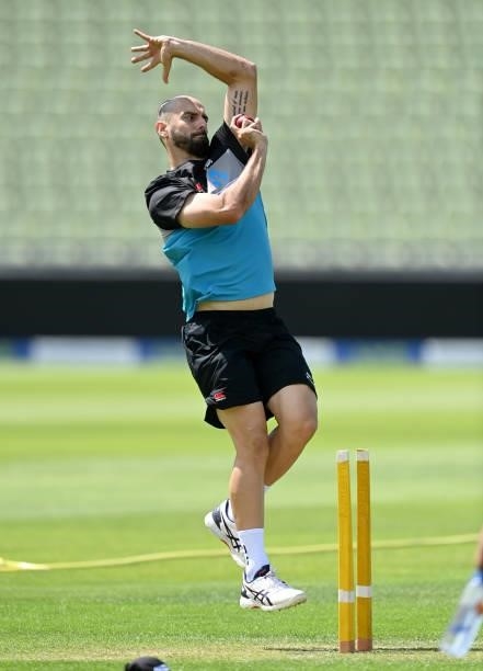 Daryl Mitchell of New Zealand during a nets session at Edgbaston on June 09, 2021 in Birmingham, England.