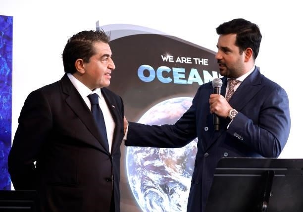 Ambassador Paolo Zampolli and H.E. Sheikh Meshal bin Hamad Al Thani Ambassador of the State of Qatar on stage at the We Are The Oceans - The World...