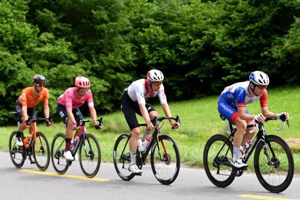 Joey Rosskopf of United States and Team Rally Cycling, Stefan Bissegger of Switzerland and Team EF Education - Nippo, Joel Suter of Switzerland and...