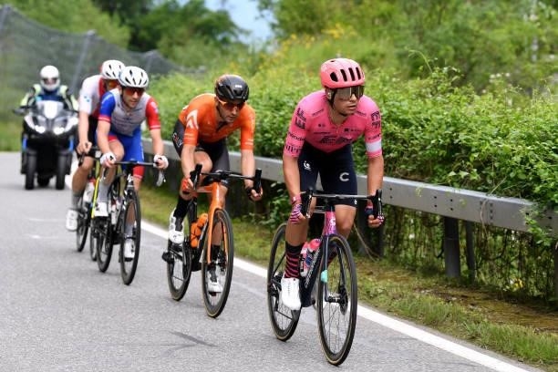 Joey Rosskopf of United States and Team Rally Cycling & Stefan Bissegger of Switzerland and Team EF Education - Nippo in the Breakaway during the...