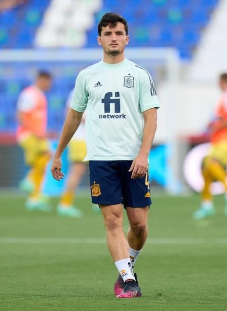 Hugo Guillamon of Spain U21 looks on prior to the international friendly match between Spain U21 and Lithuania at Estadio Municipal de Butarque on...