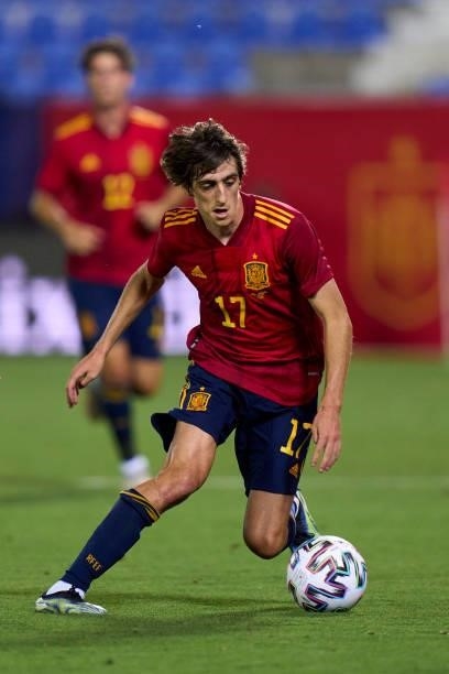 Bryan Gil of Spain U21 in action during the international friendly match between Spain U21 and Lithuania at Estadio Municipal de Butarque on June 08,...