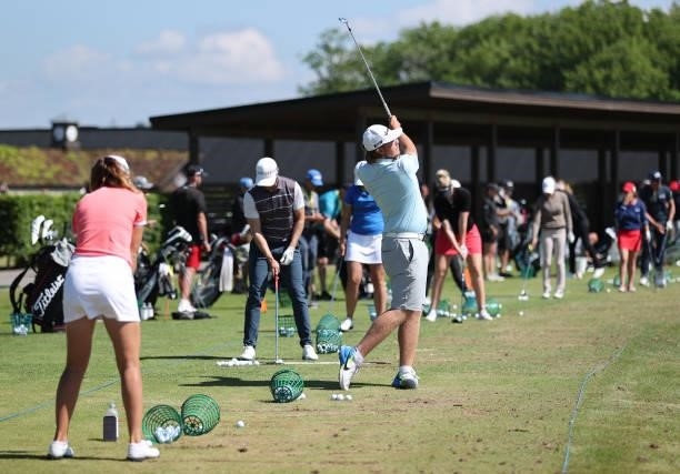 Sami Valimaki of Finland practices on the range ahead of the Scandinavian Mixed Hosted by Henrik and Annika at Vallda Golf & Country Club on June 09,...