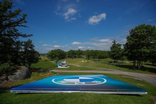 The 15th green is pictured ahead of the Scandinavian Mixed Hosted by Henrik and Annika at Vallda Golf & Country Club on June 09, 2021 in Gothenburg,...
